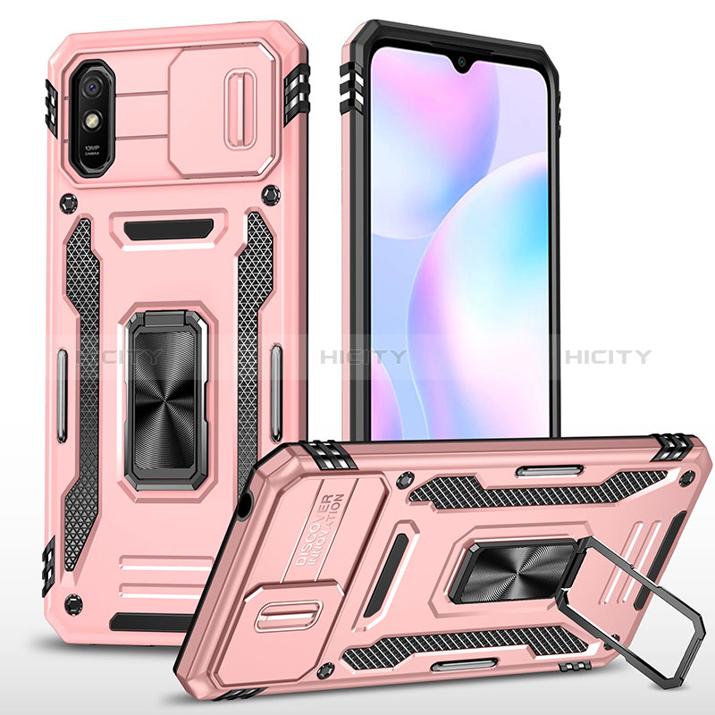 Funda Bumper Silicona y Plastico Mate Carcasa con Magnetico Anillo de dedo Soporte MQ4 para Xiaomi Redmi 9AT