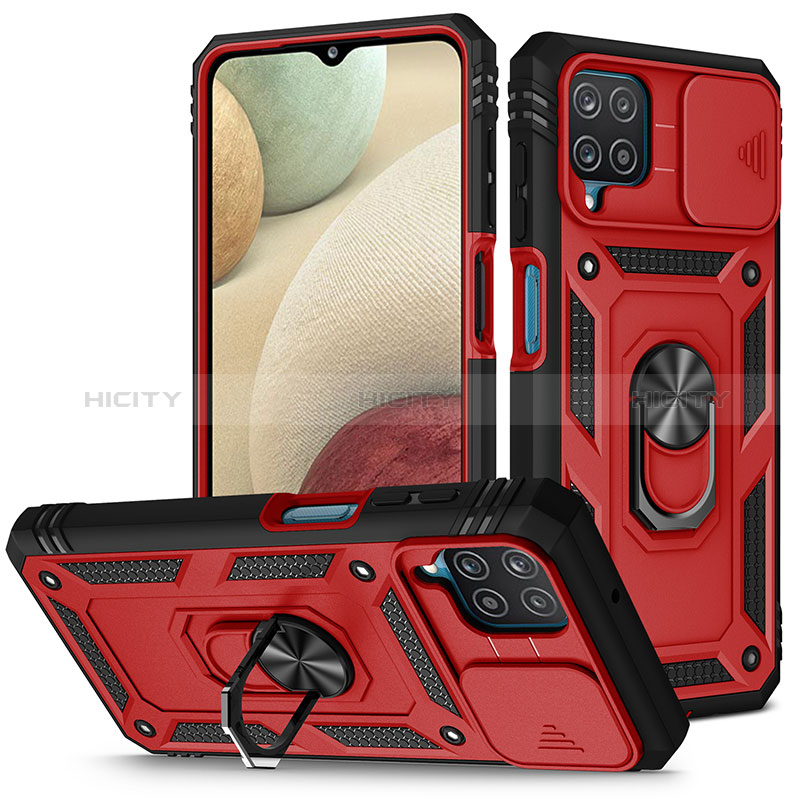 Funda Bumper Silicona y Plastico Mate Carcasa con Magnetico Anillo de dedo Soporte MQ5 para Samsung Galaxy M12 Rojo
