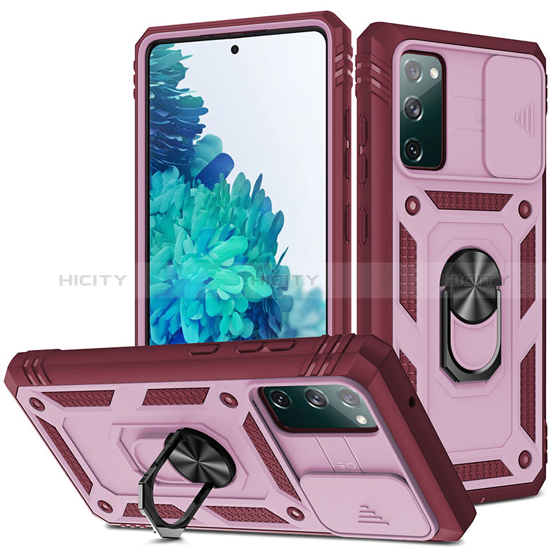 Funda Bumper Silicona y Plastico Mate Carcasa con Magnetico Anillo de dedo Soporte MQ5 para Samsung Galaxy S20 FE 5G Rosa