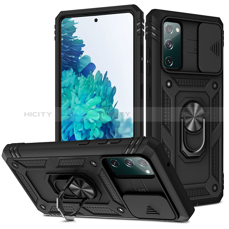 Funda Bumper Silicona y Plastico Mate Carcasa con Magnetico Anillo de dedo Soporte MQ5 para Samsung Galaxy S20 Lite 5G Negro