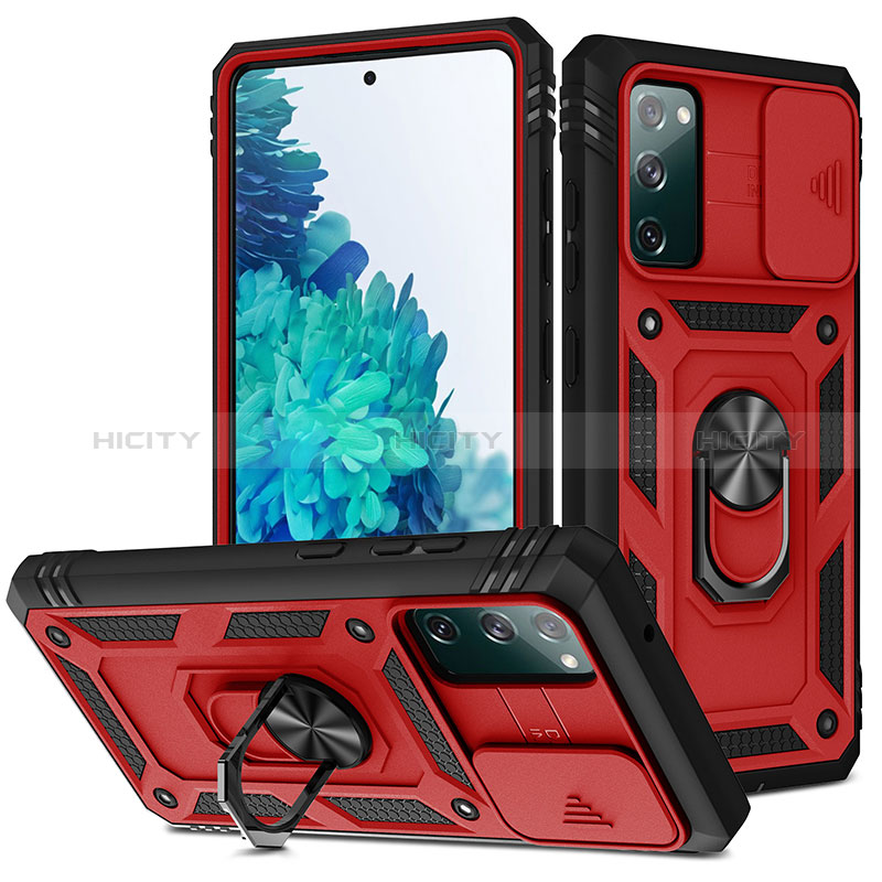 Funda Bumper Silicona y Plastico Mate Carcasa con Magnetico Anillo de dedo Soporte MQ5 para Samsung Galaxy S20 Lite 5G Rojo