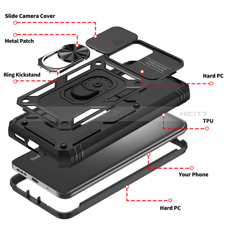 Funda Bumper Silicona y Plastico Mate Carcasa con Magnetico Anillo de dedo Soporte MQ5 para Xiaomi Redmi 10 4G