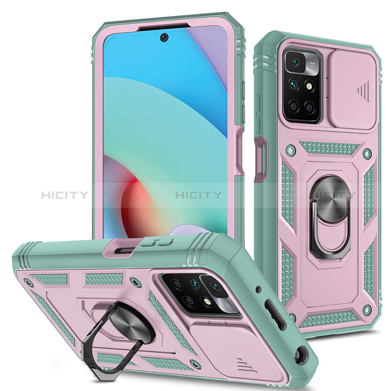 Funda Bumper Silicona y Plastico Mate Carcasa con Magnetico Anillo de dedo Soporte MQ5 para Xiaomi Redmi 10 4G