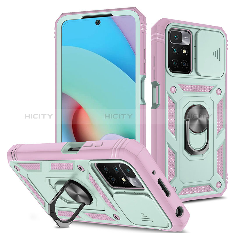 Funda Bumper Silicona y Plastico Mate Carcasa con Magnetico Anillo de dedo Soporte MQ5 para Xiaomi Redmi 10 4G