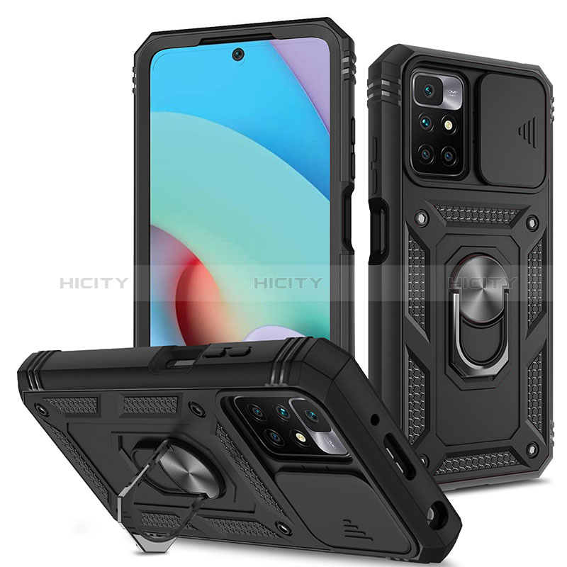 Funda Bumper Silicona y Plastico Mate Carcasa con Magnetico Anillo de dedo Soporte MQ5 para Xiaomi Redmi 10 4G