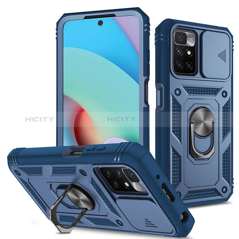 Funda Bumper Silicona y Plastico Mate Carcasa con Magnetico Anillo de dedo Soporte MQ5 para Xiaomi Redmi 10 4G