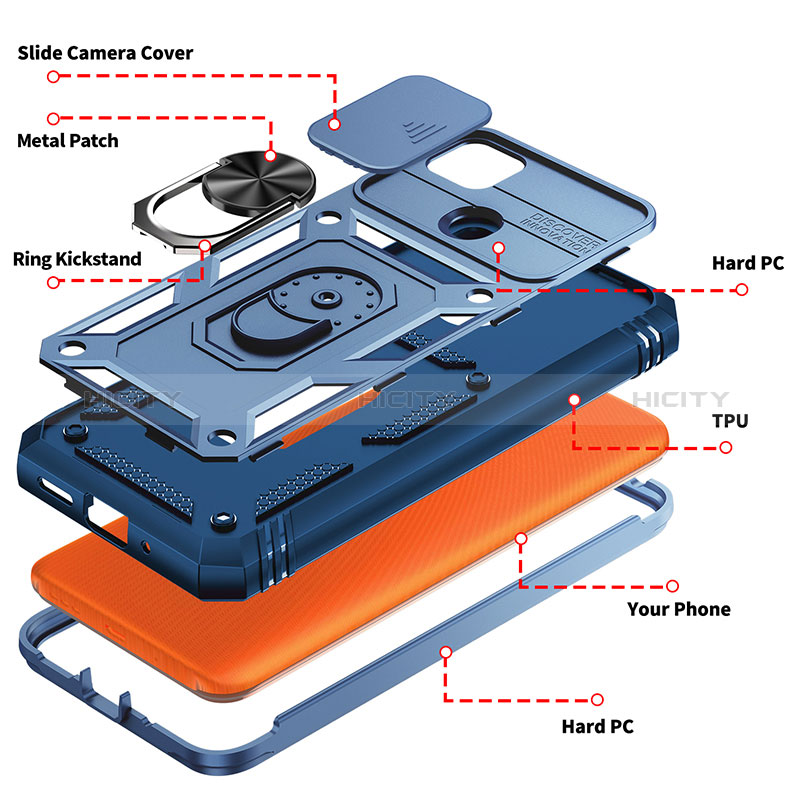 Funda Bumper Silicona y Plastico Mate Carcasa con Magnetico Anillo de dedo Soporte MQ5 para Xiaomi Redmi 9 India