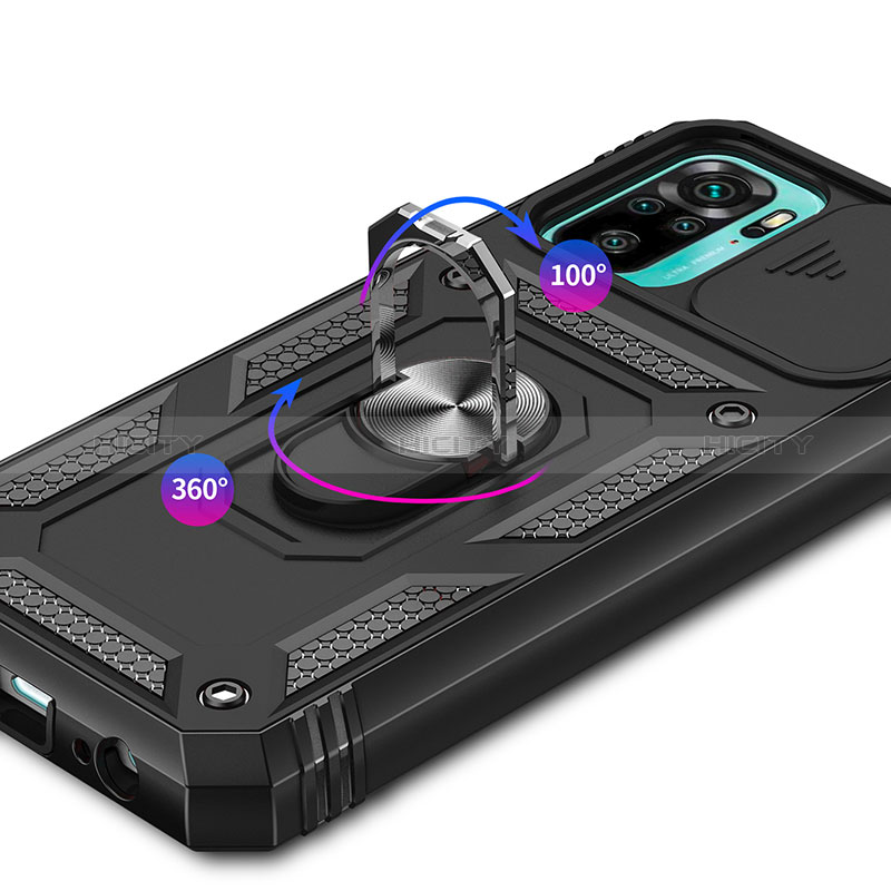 Funda Bumper Silicona y Plastico Mate Carcasa con Magnetico Anillo de dedo Soporte MQ5 para Xiaomi Redmi Note 10 4G