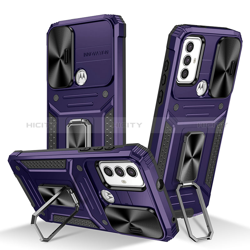 Funda Bumper Silicona y Plastico Mate Carcasa con Magnetico Anillo de dedo Soporte MQ6 para Motorola Moto G Power (2022) Morado