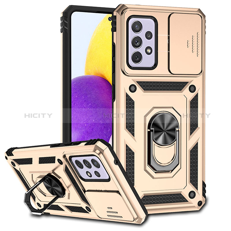 Funda Bumper Silicona y Plastico Mate Carcasa con Magnetico Anillo de dedo Soporte MQ6 para Samsung Galaxy A52s 5G Oro