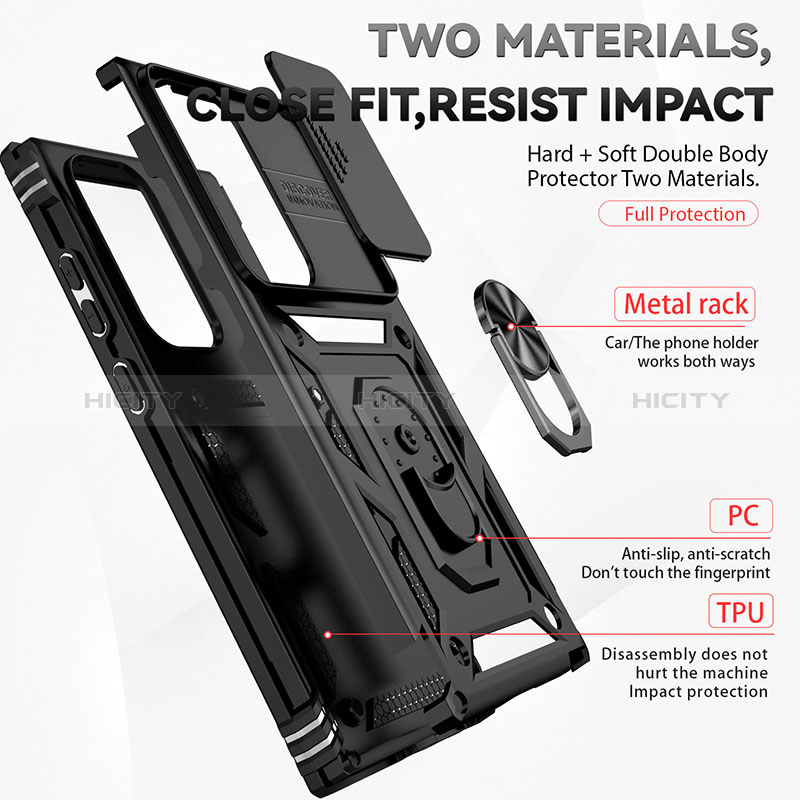 Funda Bumper Silicona y Plastico Mate Carcasa con Magnetico Anillo de dedo Soporte MQ6 para Samsung Galaxy S22 Ultra 5G