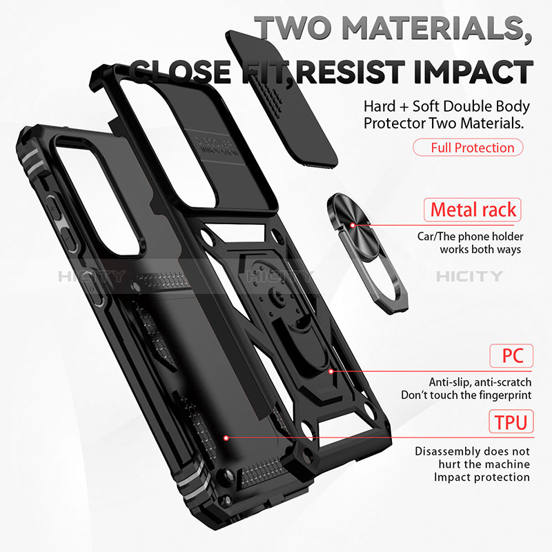 Funda Bumper Silicona y Plastico Mate Carcasa con Magnetico Anillo de dedo Soporte MQ6 para Samsung Galaxy S23 5G