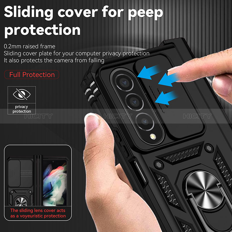 Funda Bumper Silicona y Plastico Mate Carcasa con Magnetico Anillo de dedo Soporte MQ6 para Samsung Galaxy Z Fold3 5G