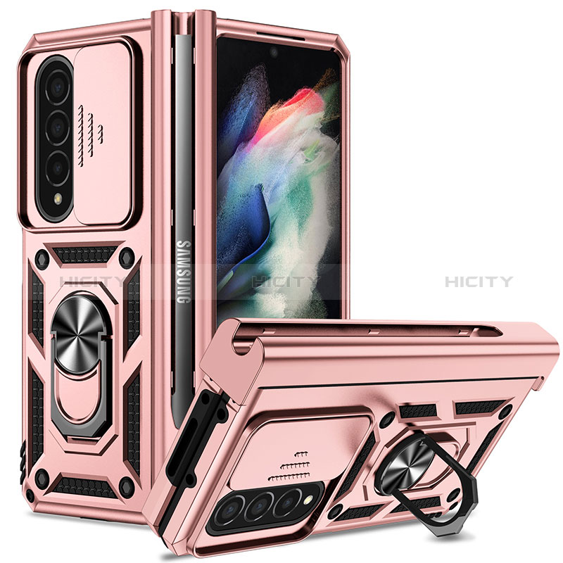 Funda Bumper Silicona y Plastico Mate Carcasa con Magnetico Anillo de dedo Soporte MQ6 para Samsung Galaxy Z Fold4 5G