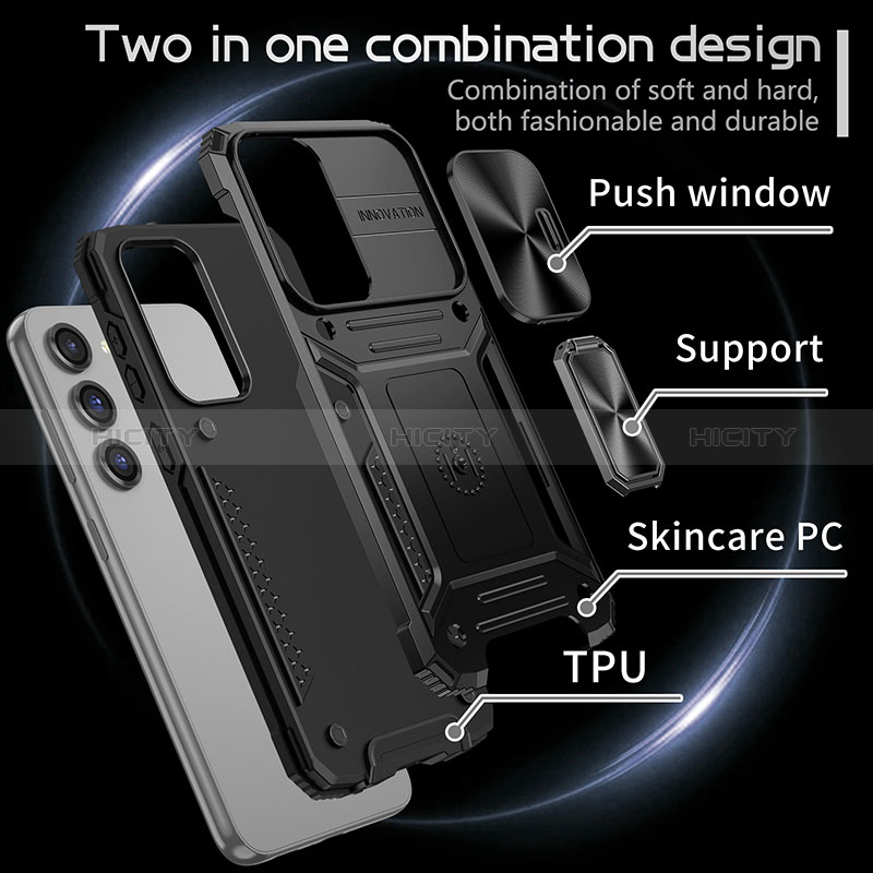 Funda Bumper Silicona y Plastico Mate Carcasa con Magnetico Anillo de dedo Soporte MQ7 para Samsung Galaxy S22 5G