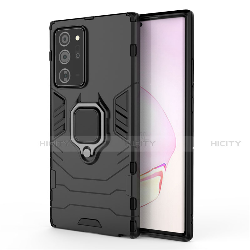 Funda Bumper Silicona y Plastico Mate Carcasa con Magnetico Anillo de dedo Soporte N01 para Samsung Galaxy Note 20 Ultra 5G Negro
