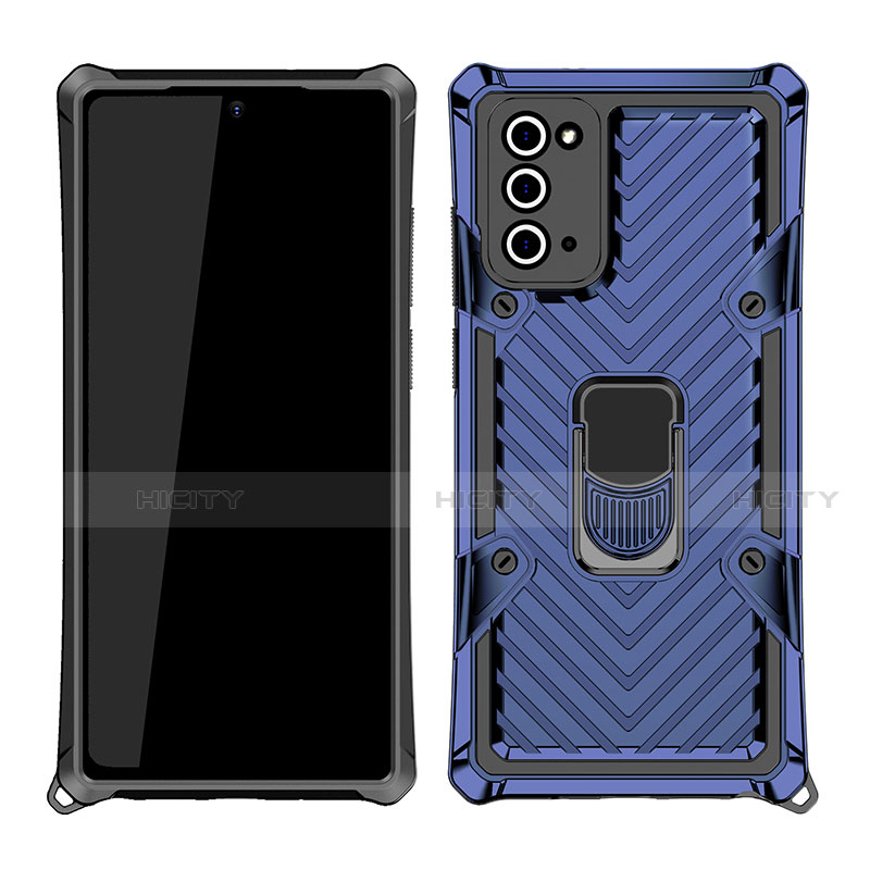 Funda Bumper Silicona y Plastico Mate Carcasa con Magnetico Anillo de dedo Soporte N03 para Samsung Galaxy Note 20 5G Azul