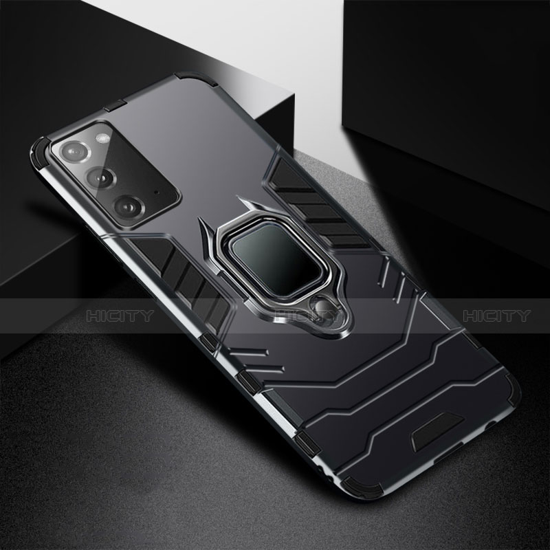 Funda Bumper Silicona y Plastico Mate Carcasa con Magnetico Anillo de dedo Soporte N06 para Samsung Galaxy Note 20 5G Negro