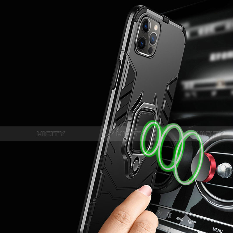 Funda Bumper Silicona y Plastico Mate Carcasa con Magnetico Anillo de dedo Soporte para Apple iPhone 13 Pro