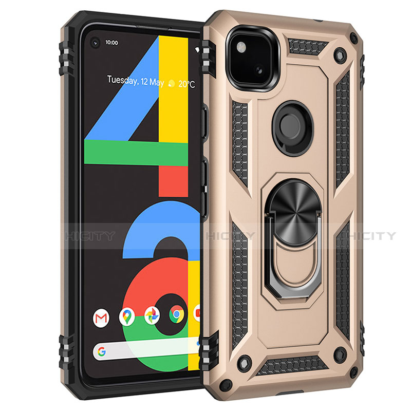 Funda Bumper Silicona y Plastico Mate Carcasa con Magnetico Anillo de dedo Soporte para Google Pixel 4a