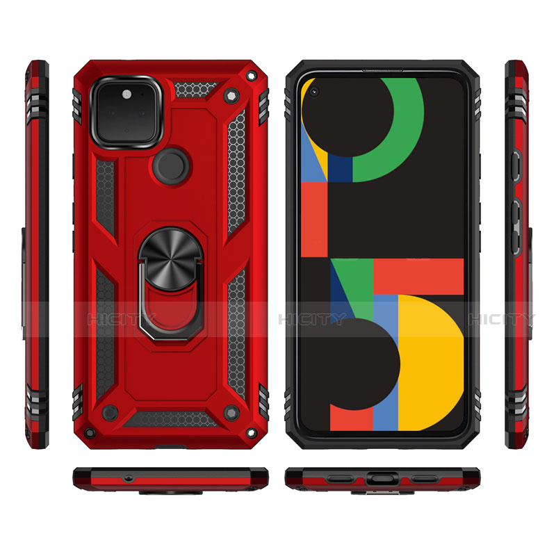 Funda Bumper Silicona y Plastico Mate Carcasa con Magnetico Anillo de dedo Soporte para Google Pixel 5