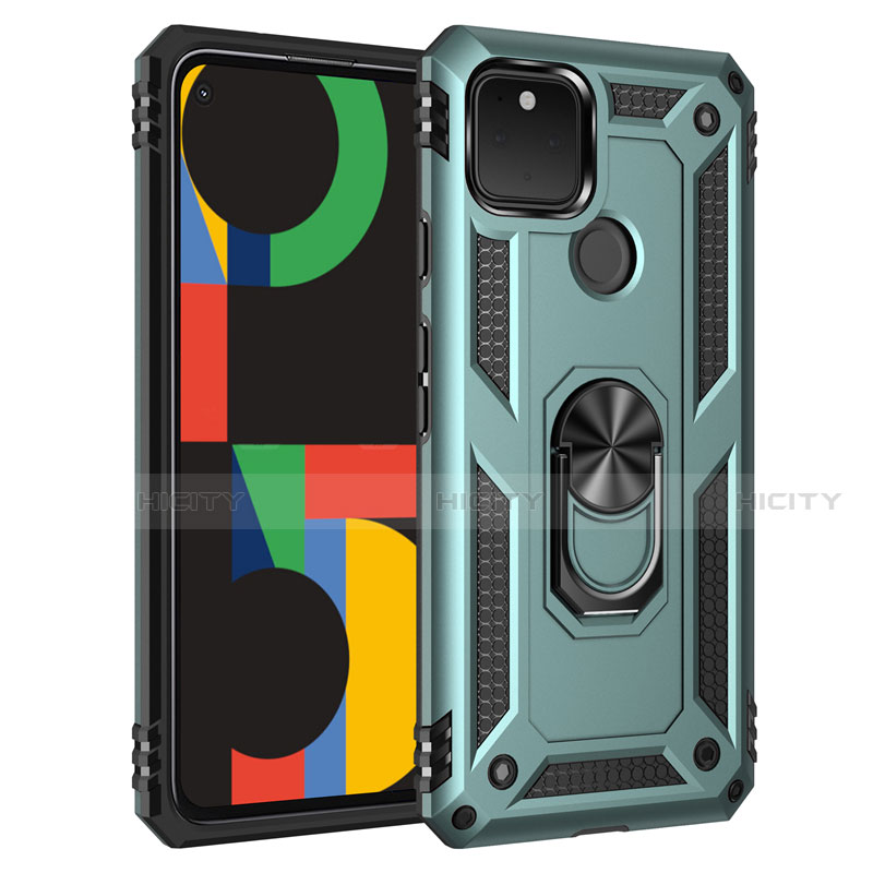 Funda Bumper Silicona y Plastico Mate Carcasa con Magnetico Anillo de dedo Soporte para Google Pixel 5