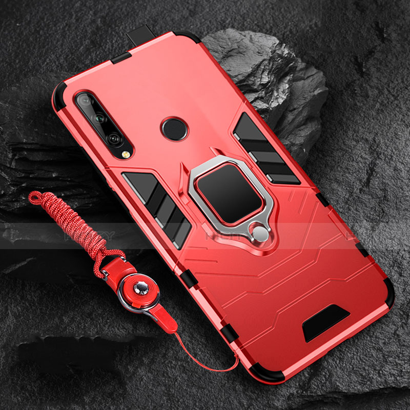 Funda Bumper Silicona y Plastico Mate Carcasa con Magnetico Anillo de dedo Soporte para Huawei Enjoy 10 Plus Rojo