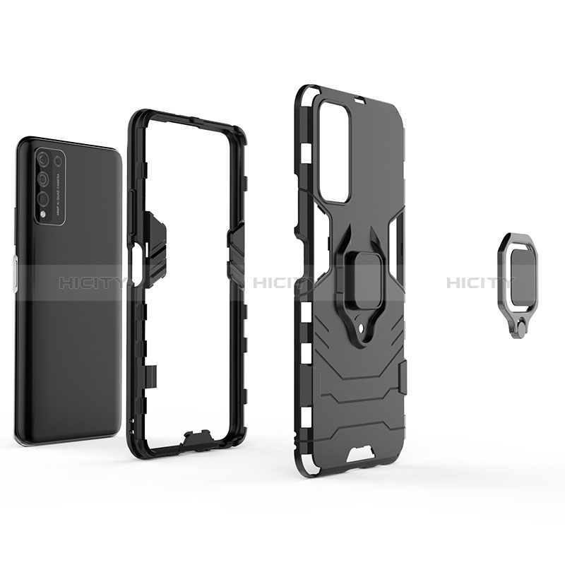 Funda Bumper Silicona y Plastico Mate Carcasa con Magnetico Anillo de dedo Soporte para Huawei Honor 10X Lite