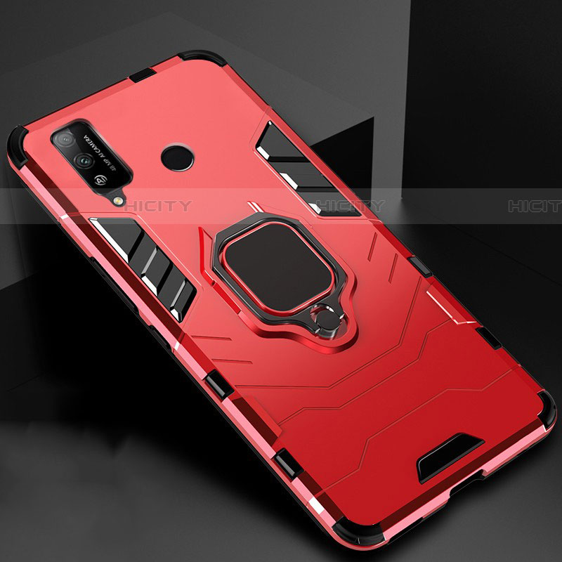 Funda Bumper Silicona y Plastico Mate Carcasa con Magnetico Anillo de dedo Soporte para Huawei Honor Play4T Rojo