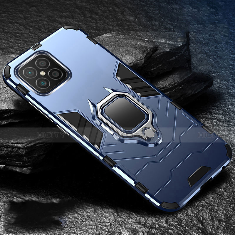 Funda Bumper Silicona y Plastico Mate Carcasa con Magnetico Anillo de dedo Soporte para Huawei Nova 8 SE 5G Azul