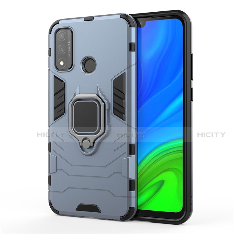 Funda Bumper Silicona y Plastico Mate Carcasa con Magnetico Anillo de dedo Soporte para Huawei P Smart (2020) Azul