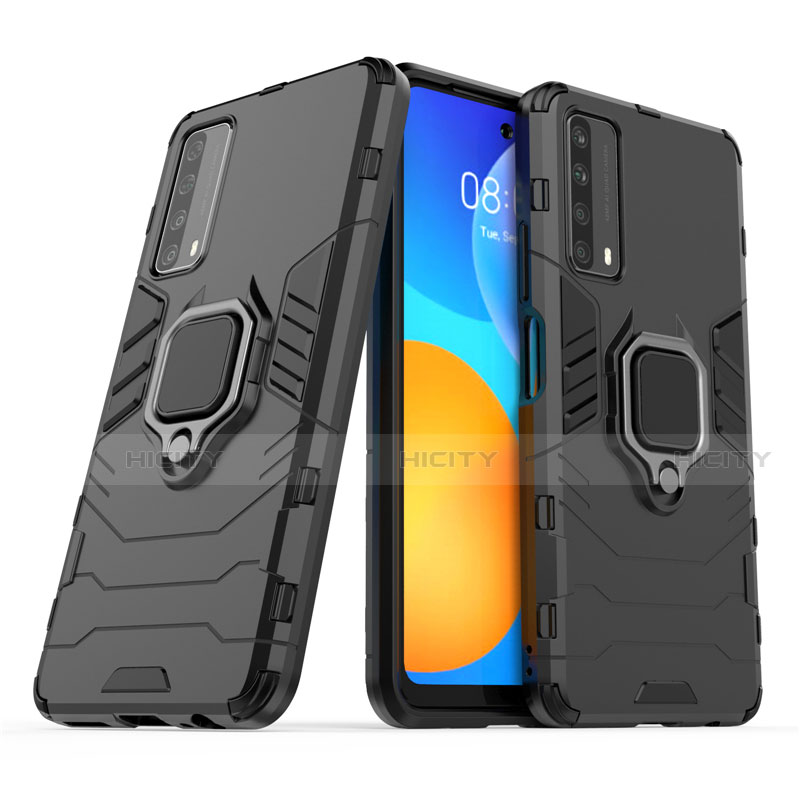 Funda Bumper Silicona y Plastico Mate Carcasa con Magnetico Anillo de dedo Soporte para Huawei P Smart (2021)