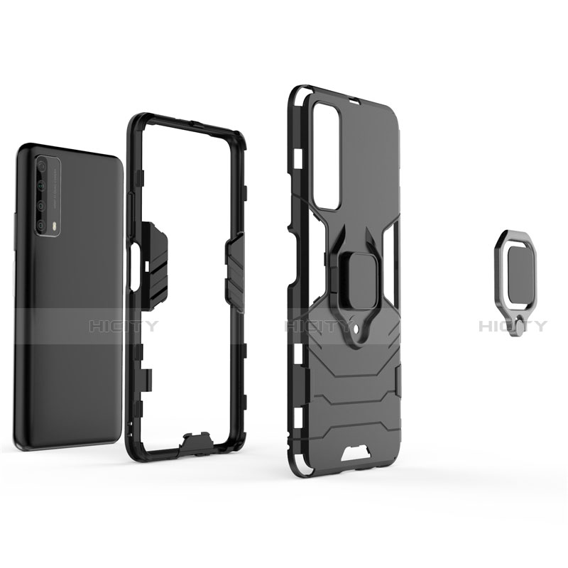 Funda Bumper Silicona y Plastico Mate Carcasa con Magnetico Anillo de dedo Soporte para Huawei P Smart (2021)