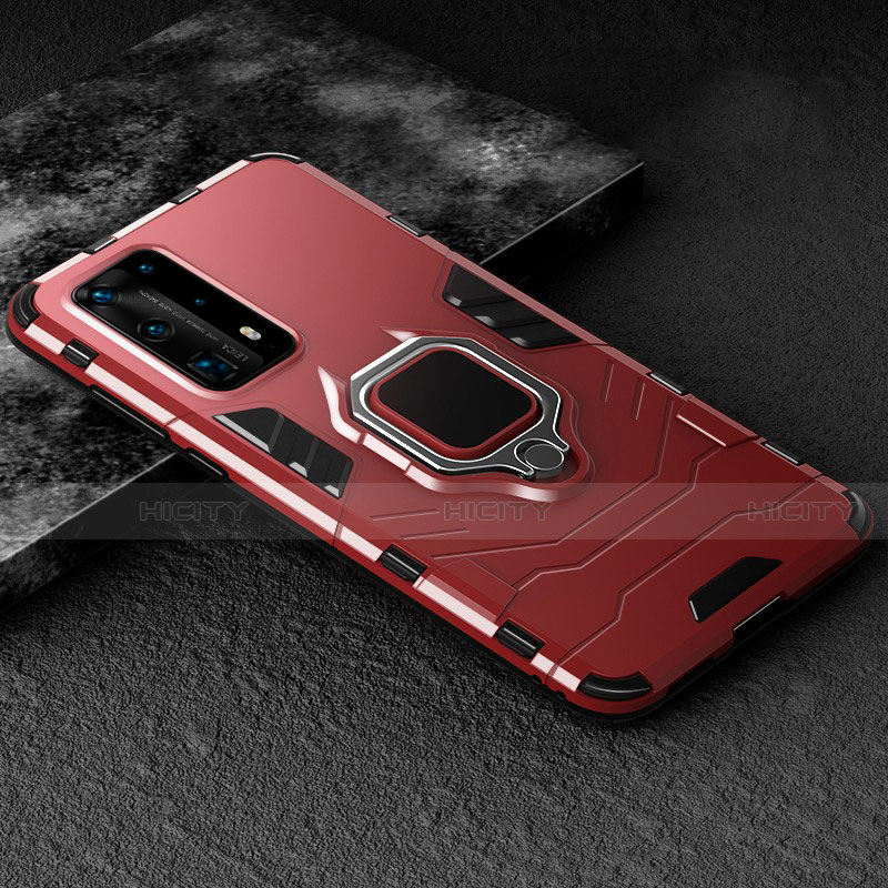 Funda Bumper Silicona y Plastico Mate Carcasa con Magnetico Anillo de dedo Soporte para Huawei P40 Pro+ Plus Rojo