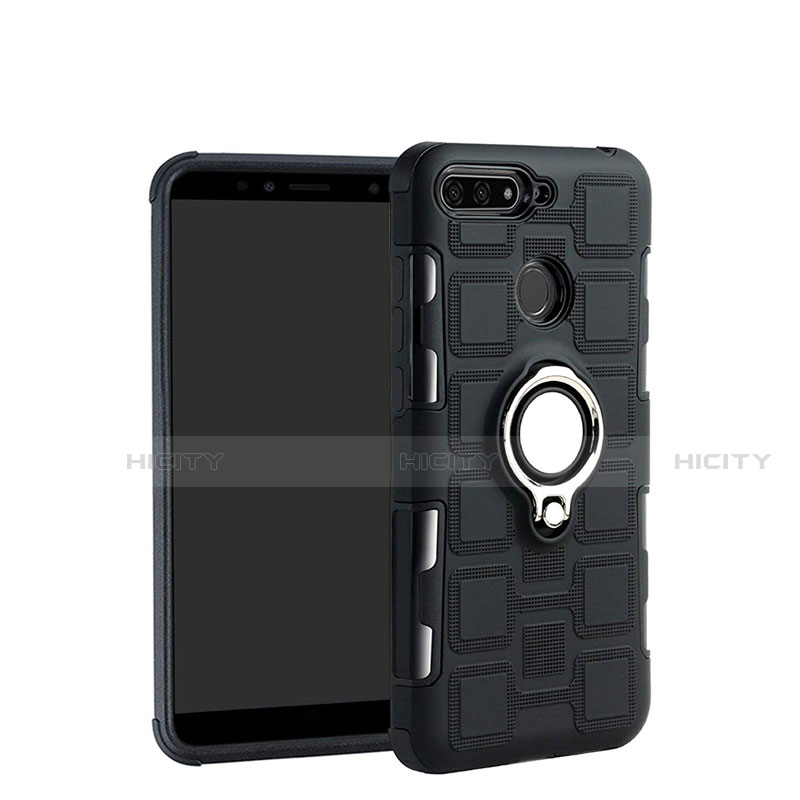 Funda Bumper Silicona y Plastico Mate Carcasa con Magnetico Anillo de dedo Soporte para Huawei Y6 (2018)