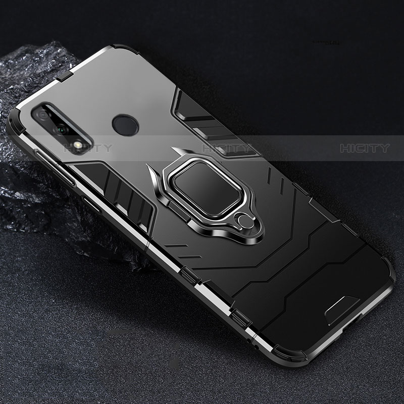 Funda Bumper Silicona y Plastico Mate Carcasa con Magnetico Anillo de dedo Soporte para Huawei Y8s Negro
