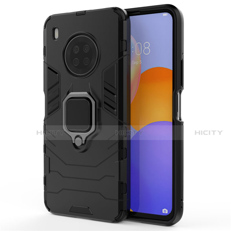 Funda Bumper Silicona y Plastico Mate Carcasa con Magnetico Anillo de dedo Soporte para Huawei Y9a Negro