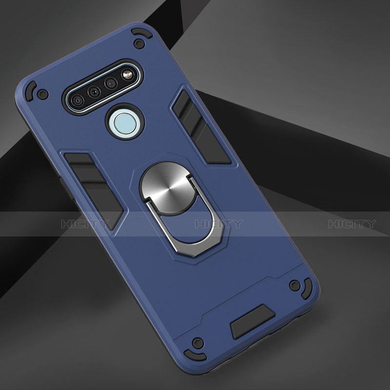 Funda Bumper Silicona y Plastico Mate Carcasa con Magnetico Anillo de dedo Soporte para LG K51 Azul Real