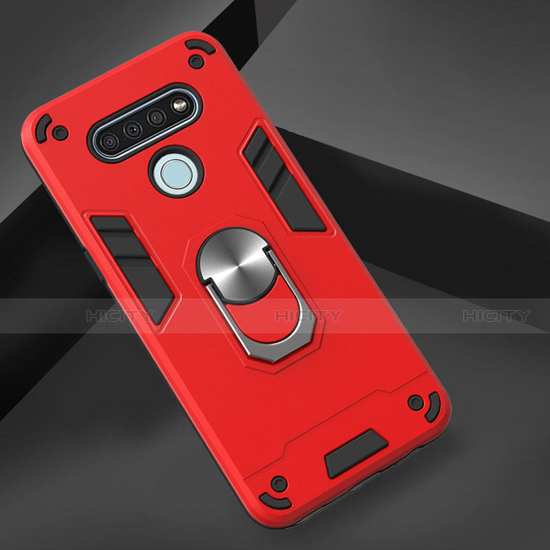 Funda Bumper Silicona y Plastico Mate Carcasa con Magnetico Anillo de dedo Soporte para LG K51 Rojo