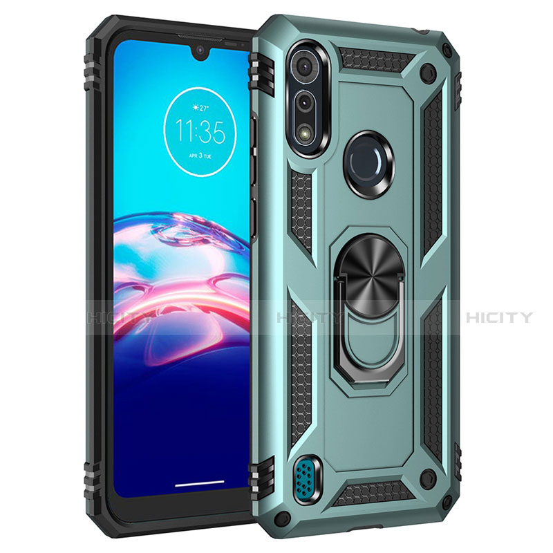 Funda Bumper Silicona y Plastico Mate Carcasa con Magnetico Anillo de dedo Soporte para Motorola Moto E6s (2020) Cian