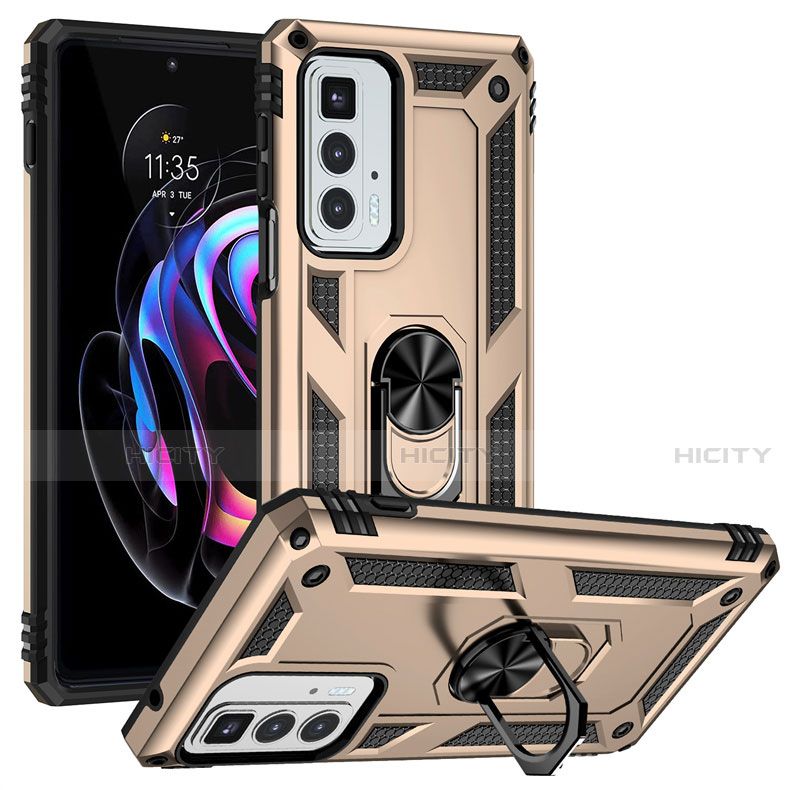 Funda Bumper Silicona y Plastico Mate Carcasa con Magnetico Anillo de dedo Soporte para Motorola Moto Edge 20 Pro 5G Oro