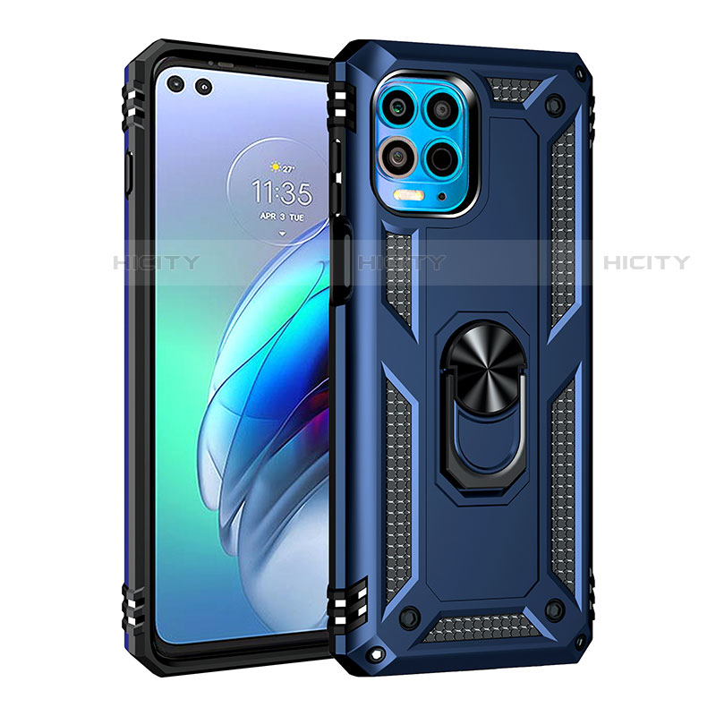 Funda Bumper Silicona y Plastico Mate Carcasa con Magnetico Anillo de dedo Soporte para Motorola Moto Edge S 5G Azul