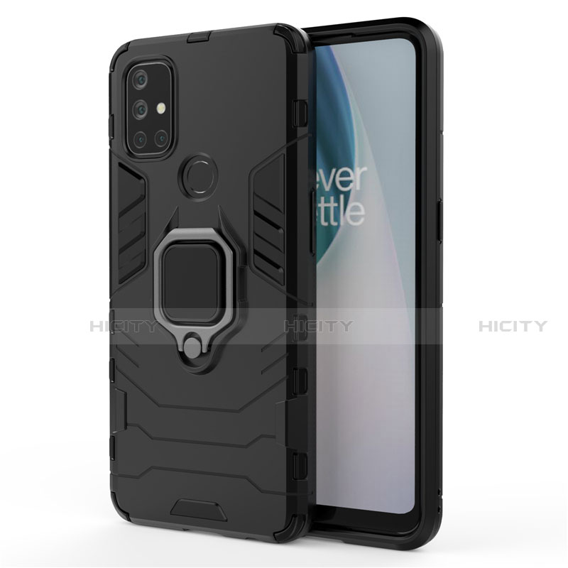 Funda Bumper Silicona y Plastico Mate Carcasa con Magnetico Anillo de dedo Soporte para OnePlus Nord N10 5G Negro