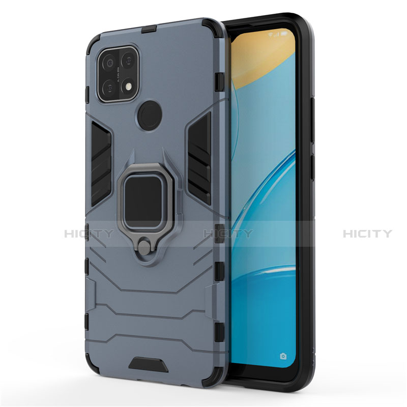 Funda Bumper Silicona y Plastico Mate Carcasa con Magnetico Anillo de dedo Soporte para Oppo A15 Azul