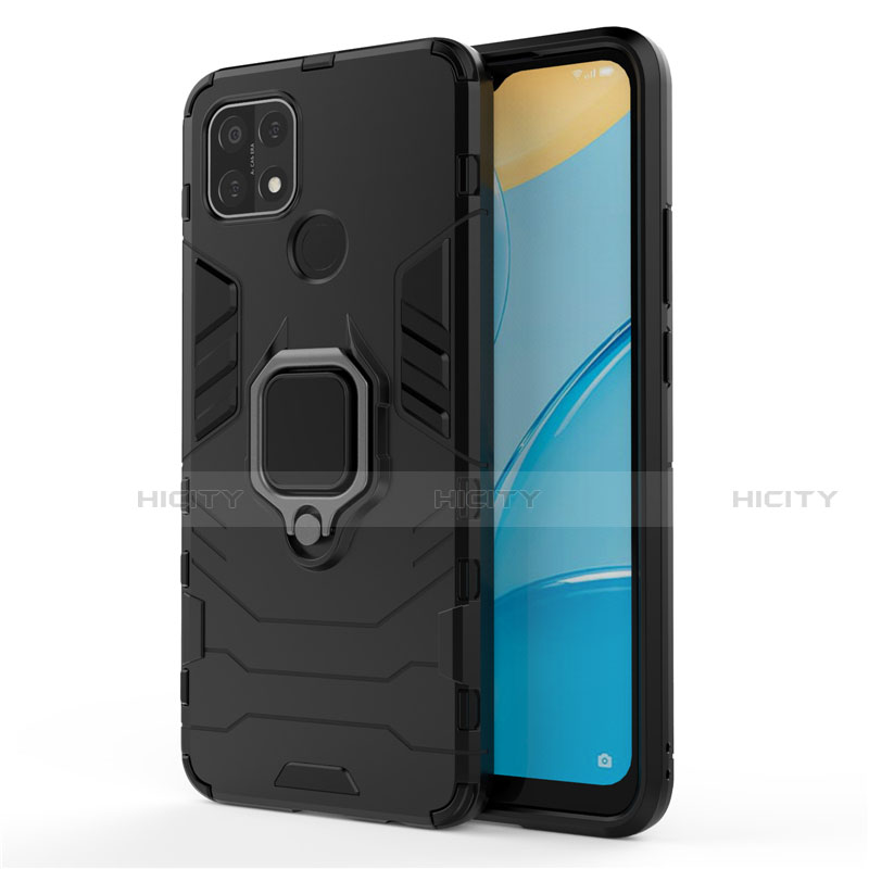 Funda Bumper Silicona y Plastico Mate Carcasa con Magnetico Anillo de dedo Soporte para Oppo A15 Negro