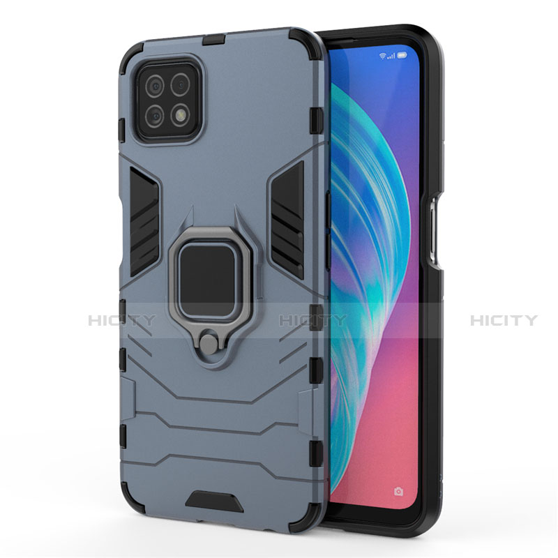 Funda Bumper Silicona y Plastico Mate Carcasa con Magnetico Anillo de dedo Soporte para Oppo A72 5G Azul