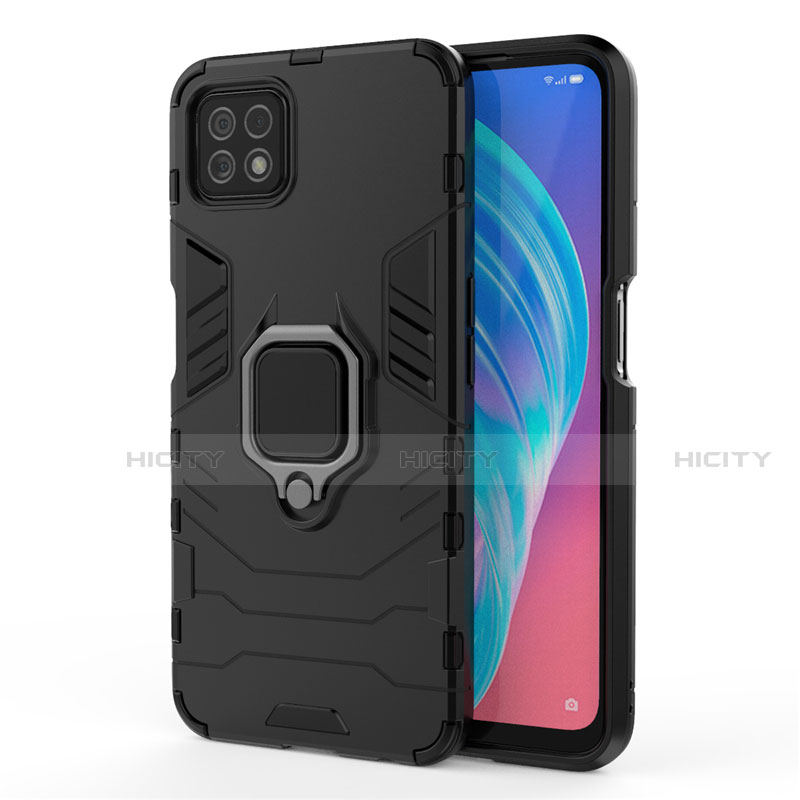 Funda Bumper Silicona y Plastico Mate Carcasa con Magnetico Anillo de dedo Soporte para Oppo A72 5G Negro