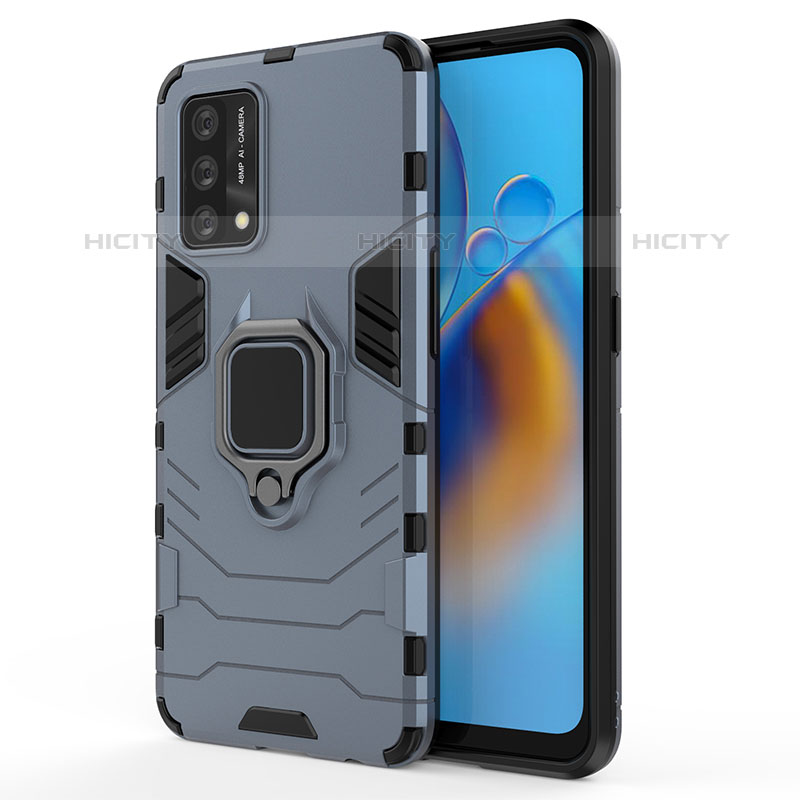 Funda Bumper Silicona y Plastico Mate Carcasa con Magnetico Anillo de dedo Soporte para Oppo A74 4G Azul