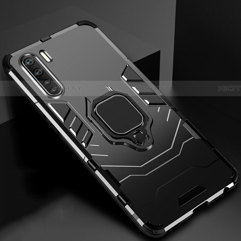 Funda Bumper Silicona y Plastico Mate Carcasa con Magnetico Anillo de dedo Soporte para Oppo A91 Negro