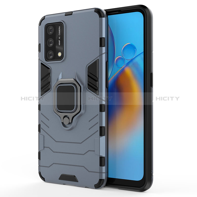 Funda Bumper Silicona y Plastico Mate Carcasa con Magnetico Anillo de dedo Soporte para Oppo A95 4G Azul